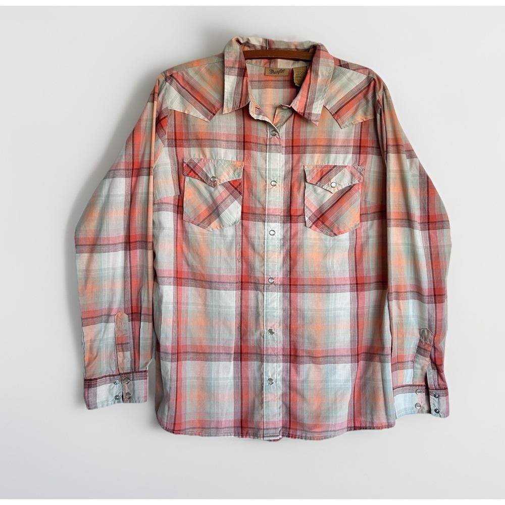 Wrangler Plaid Fall Colors Pearl Snap Western Cowgirl Shirt Womens XL